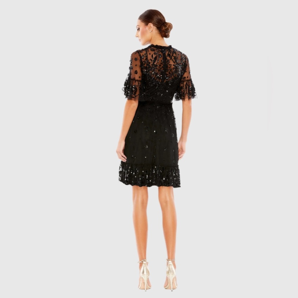 Mac Duggal Black Sequin Illusion High Neck Cocktail Dress Size 8 - Picture 4 of 9